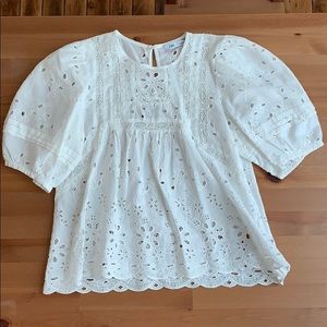 Zara puff sleeve eyelet blouse size s